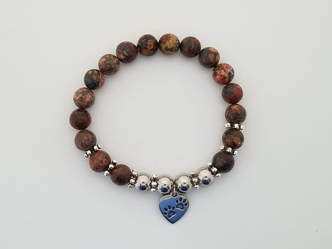 Jaguar Jasper Gemstone Bracelet with Pawprint Heart to benefit the animals of "ACCT Philly"