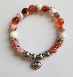 Fire Crackle Agate Gemstone Bracelet with Silver Heart to benefit "Cuddle My Kids"