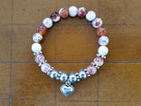 Fire Crackle Agate Gemstone Bracelet with Silver Heart to benefit "Cuddle My Kids"